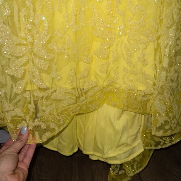 NWT‎ Abby Paris x Lucci Lu Neon Yellow Glitter Tulle Gown Size 2 - Picture 5 of 14